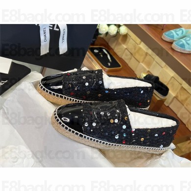 Chanel Cotton Tweed & PATENT&SEQUINS Espadrilles G29762 BLACK 2023