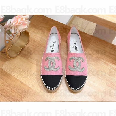 Chanel Cotton Tweed, Fabric & Grosgrain Espadrilles G29762 Pink, Ivory, Golden & Black 2023