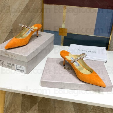Jimmy Choo bing 65mm pearls mules in suede leather orange 2020