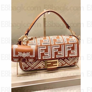 Fendi Mini Baguette Canvas Bag Brown with Embroidery 2021