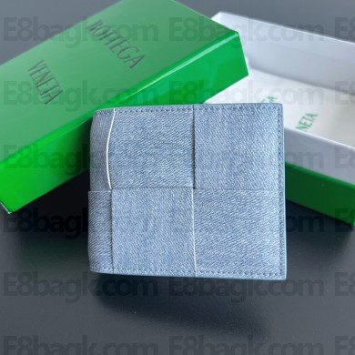 Bottega Veneta Cassette Bi-Fold Wallet in denim/Intreccio leather 2024