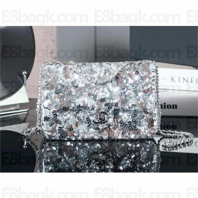 chanel silver Sequins & silver-Tone Metal Flap Bag AS4561 2025