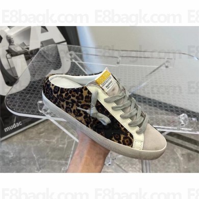 golden goose Super-Star Sabot in leopard print pony skin with black star sneakers 2024