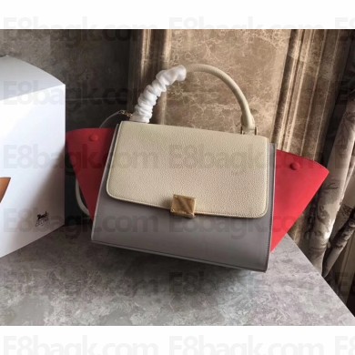 Celine Tricolor Elephant Calfskin/suede Trapeze small Bag off white/gray/red