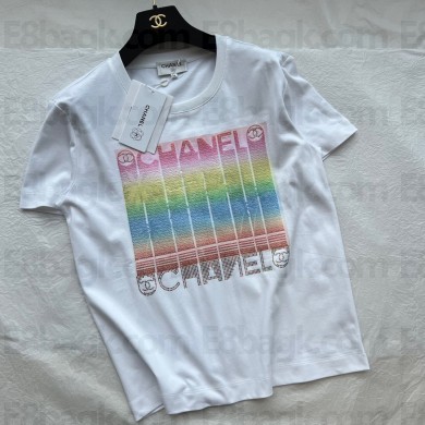 CHANEL WHITE LOGO RPINTED T-SHIRT 2024 SPRING