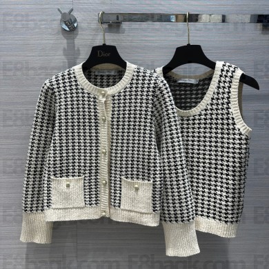 dior Black and White Houndstooth Technical Cotton Knit Twin-Set 2024 SPRING