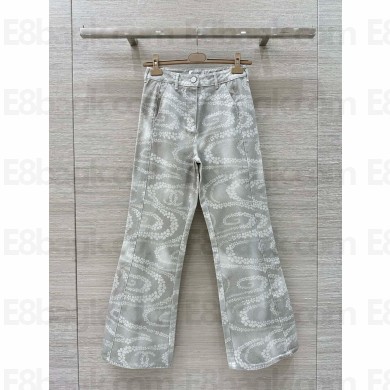 CHANEL Gray & White Printed Denim jeans P78561 2025