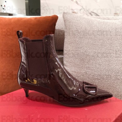 valentino 4cm heel GARAVANI VLogo Signature Patent Leather Ankle Boot burgundy 2020