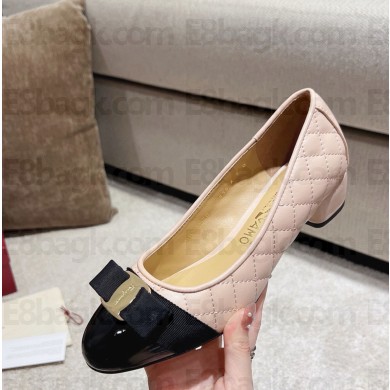 Ferragamo Vara Bow Quilted Pumps Heel 3.5cm Nappa Leather/Patent Leather pink 1031-2024
