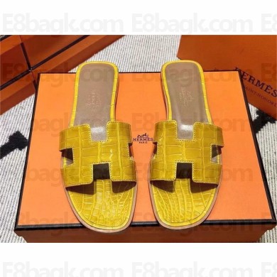 Hermes Oran Flat slippers in aligátor LEATHER Jaune Ambre 2024
