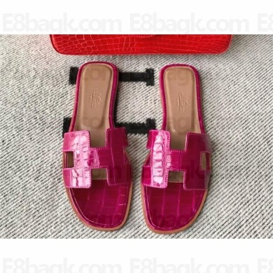 Hermes Oran Flat slippers in aligátor LEATHER fuchsia 2024