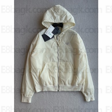 Prada cream Lightweight hooded Re-Nylon blouson jacket 292212 2024 