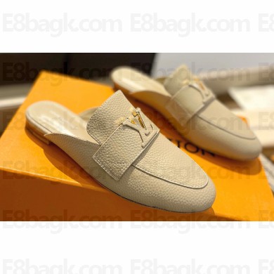 Louis Vuitton Grained calf leather LV Capri Open Back Loafers Beige 2023