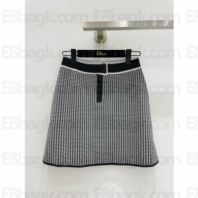 DIOR White and Black Houndstooth Technical Knit Miniskirt 2024