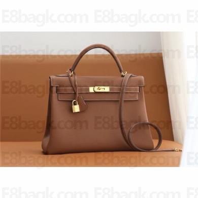 Hermes Kelly 32cm Bag In Original togo Leather GOLDEN BROWN WITH GOLD HARDWARE 2025(original quality+handmade)