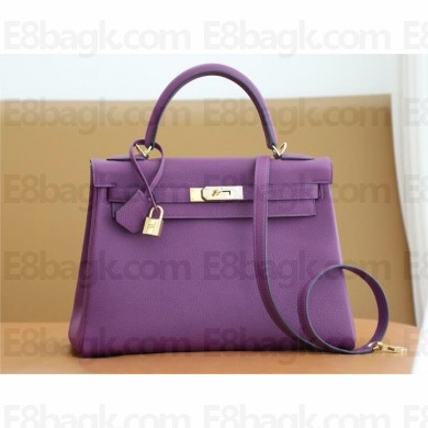 Hermes Kelly 32cm Bag In Original togo Leather ANEMONE WITH GOLD HARDWARE 2025(original quality+handmade)