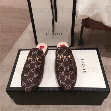Gucci Princetown GG lamé fabric Slippers coffee 2020