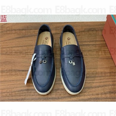 Loro Piana Women/Men Summer Charms Walk calfskin Loafers navy blue