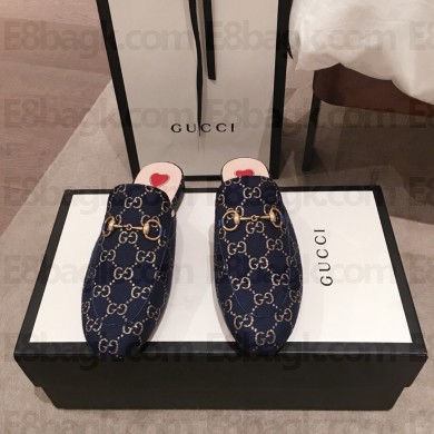 Gucci Princetown GG lamé fabric Slippers navy blue 2020