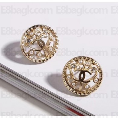 Chanel Tree Branch Round Stud Earrings Gold 2018