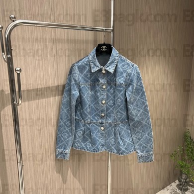 Chanel camellias printed denim coat BLUE 2023 