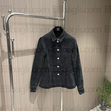 Chanel camellias printed denim coat gray 2023 