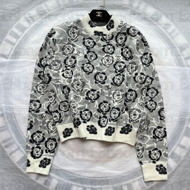 chanel camellias printed cashmere sweater white 2023 