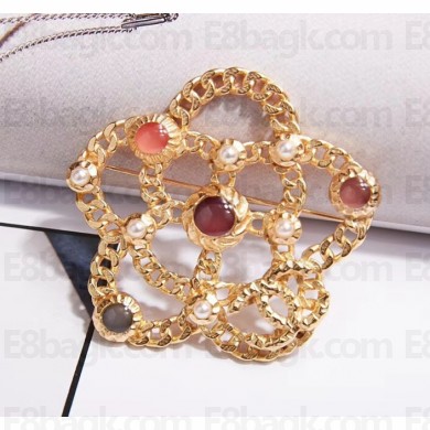 Chanel Bloom Brooch with Stones Gold 2018