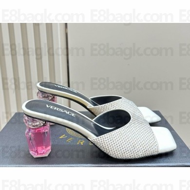 Versace Patent Leather crystal Slippers with Bottle Heel white 1114-2024