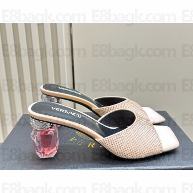 Versace silk crystal Slippers with Bottle Heel Light pink 1114-2024