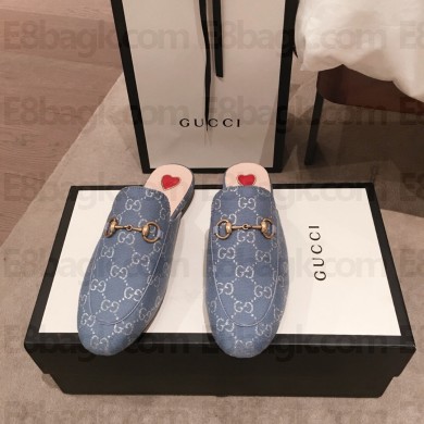 Gucci Princetown GG lamé fabric Slippers denim blue 2020