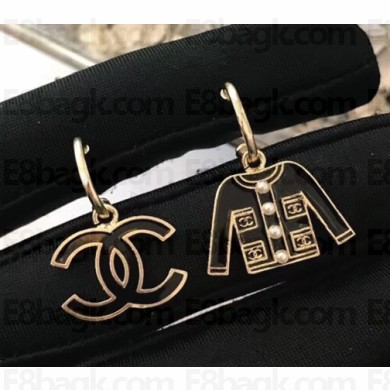 Chanel Clothing CC Asymmetric Earrings Black/Gold 2018