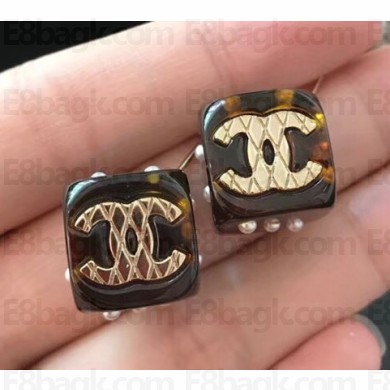 Chanel Dice Stud Earrings AB0033 Brown 2018