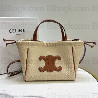 celine SMALL CABAS DRAWSTRING CUIR TRIOMPHE in TEXTILE AND CALFSKIN Natural / Tan 2023