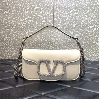 Valentino VLogo Signature Loco Small Shoulder Bag With Jewel Logo white