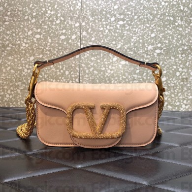 Valentino VLogo Signature Loco Small Shoulder Bag With Jewel Logo nude pink