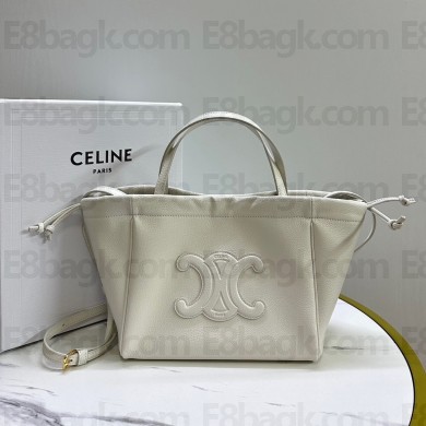 celine SMALL CABAS DRAWSTRING CUIR TRIOMPHE in Smooth Calfskin white 2023