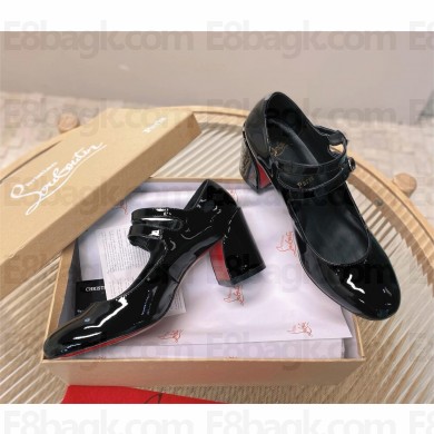 Christian Louboutin Miss Jane 55 Patent Leather Pumps BLACK 2022