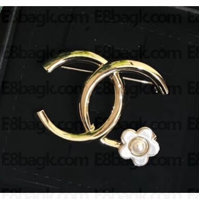 Chanel CC Camellia Brooch Gold/White 2018