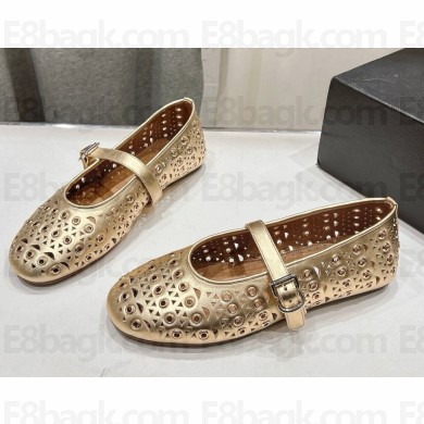 ALAÏA  Hollow leather ballet flats gold 2025