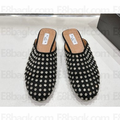 ALAÏA leather Crystal-Embellished Slip-On Mules black 2025
