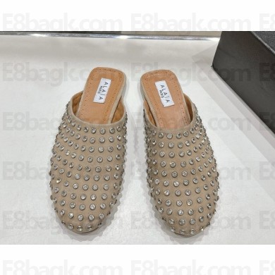 ALAÏA suede leather Crystal-Embellished Slip-On Mules beige 2025