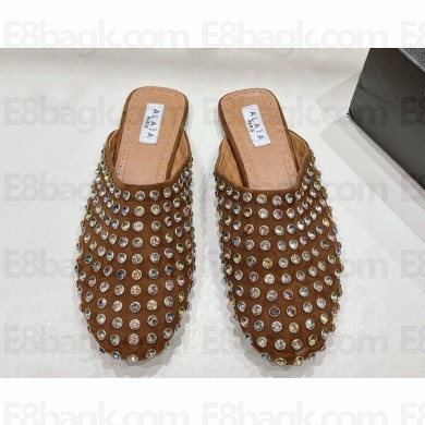 ALAÏA suede leather Crystal-Embellished Slip-On Mules brown 2025