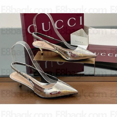 Gucci Signoria slingback pump 812199 Silver metallic leather heel 4.5cm 2025