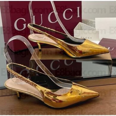 Gucci Signoria slingback pump 812199 gold metallic leather heel 4.5cm 2025