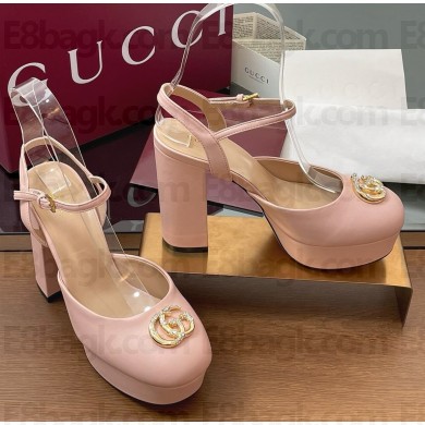 Gucci Women's platform pump with Double G Light pink leather 813002 heel 11.5cm 2025