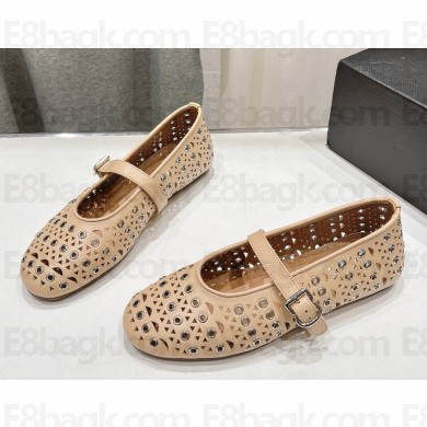 ALAÏA  Hollow leather ballet flats beige 2025