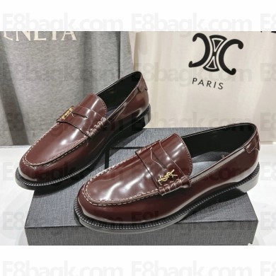 saint laurent LE LOAFER penny slippers in glazed leather DARK BORDEAUX 2025