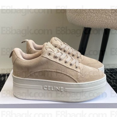 Celine Block Sneakers With Wedge OUTSOLE In suede Calfskin nude pink 2024