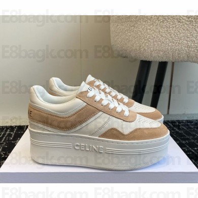 Celine Block Sneakers With Wedge OUTSOLE In suede and Calfskin white/beige 2024